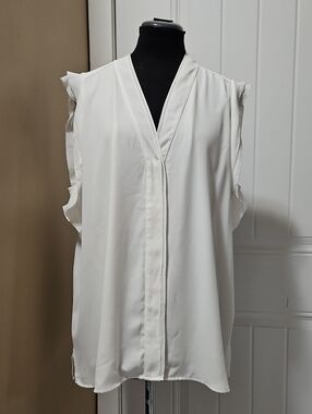Karl Lagerfeld Crepe Sleeveless Top With Ruffled Details XL In Cream